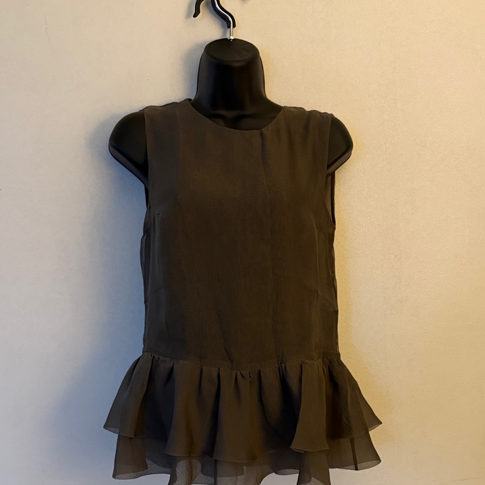 Brunello Cucinelli Sheer Silk Sleeveless Ruffle Hem Blouse